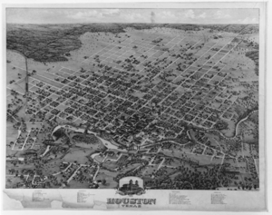 Bird's Eye View of the City of Houston, Texas, by Augustus Koch, 1873. Hand-colored lithograph. 24 3/4" x 32". Oversize Pictures file, The Center for American History, The University of Texas at Austin; CN 08701. 